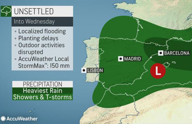 Над Францией и Испанией нависла угроза наводнений