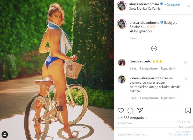 «Вау, огонь!»: модель Алессандра Амбросио позировала рядом с велосипедом (ФОТО)